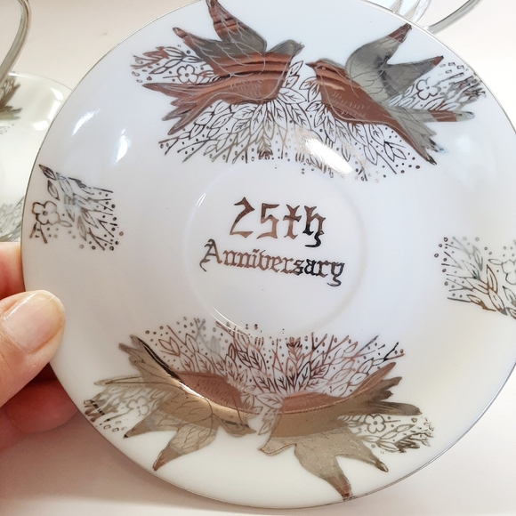 SET OF TWO VTG KELVINS FINE CHINA ANNIVERSARY CUPS AND SAUCERS - Picture 2 of 11